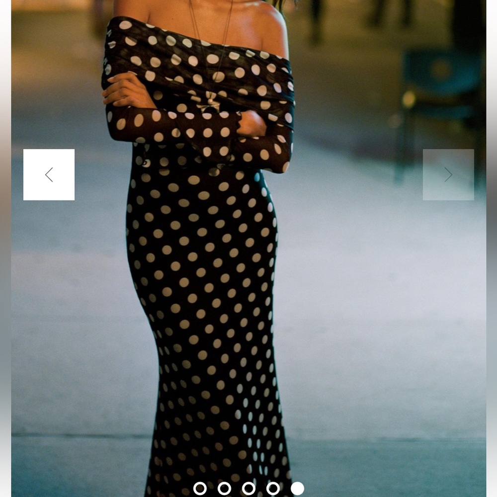 Anthropologie AFRM LONG-SLEEVE OFF-THE-SHOULDER MESH MAXI DRESS